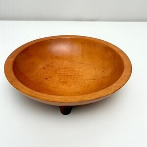 Vintage Hand-Turned 9" Wooden Bowl Signed Munising - Tripod Foot - Minimalist
